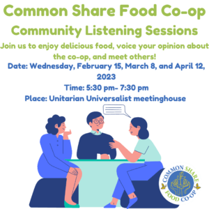 event poster for community listening sessions